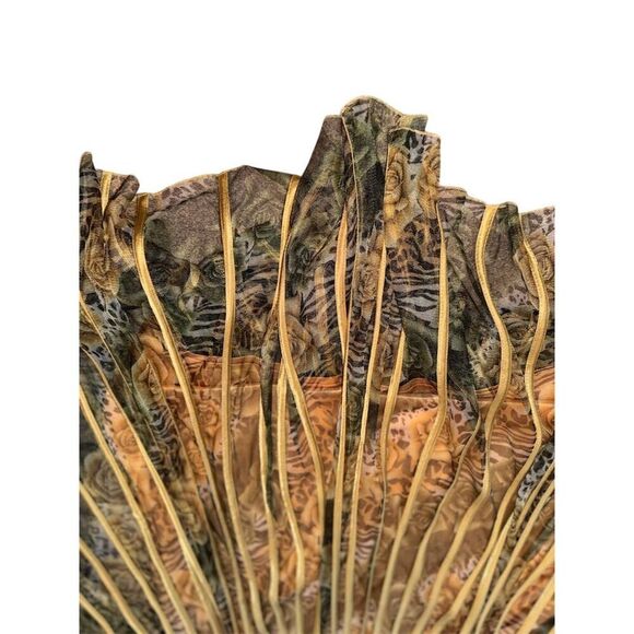 MODELLA Pleated Sleeveless Gold/ Multi-Color Print Overlay Midi Dress Size L - Picture 8 of 16